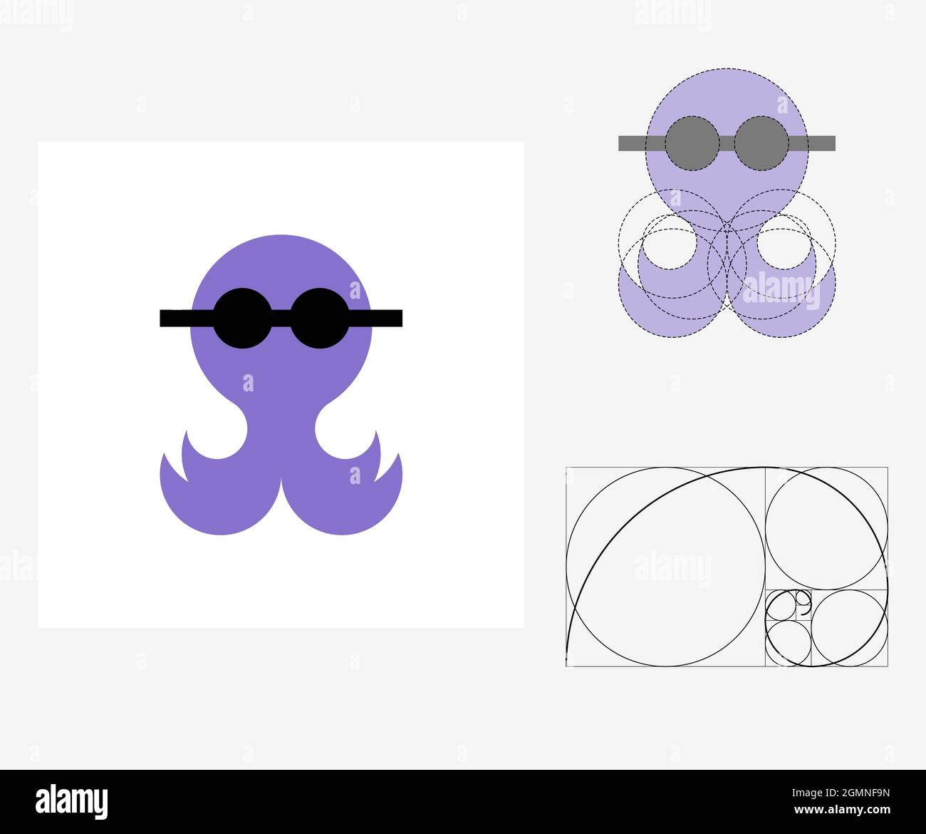Vector octopus in golden ratio style. Editable illustration Stock Vector