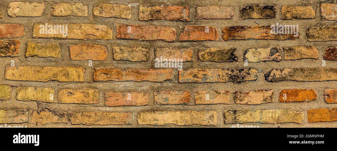 Old grunge brown brick wall banner background Stock Photo