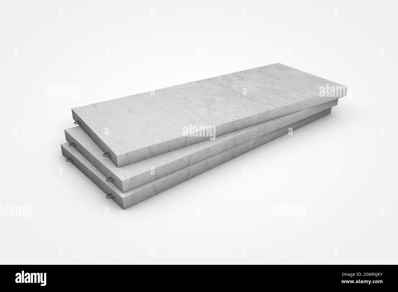 Prefabricated concrete materials, cement panels and tubes on a white