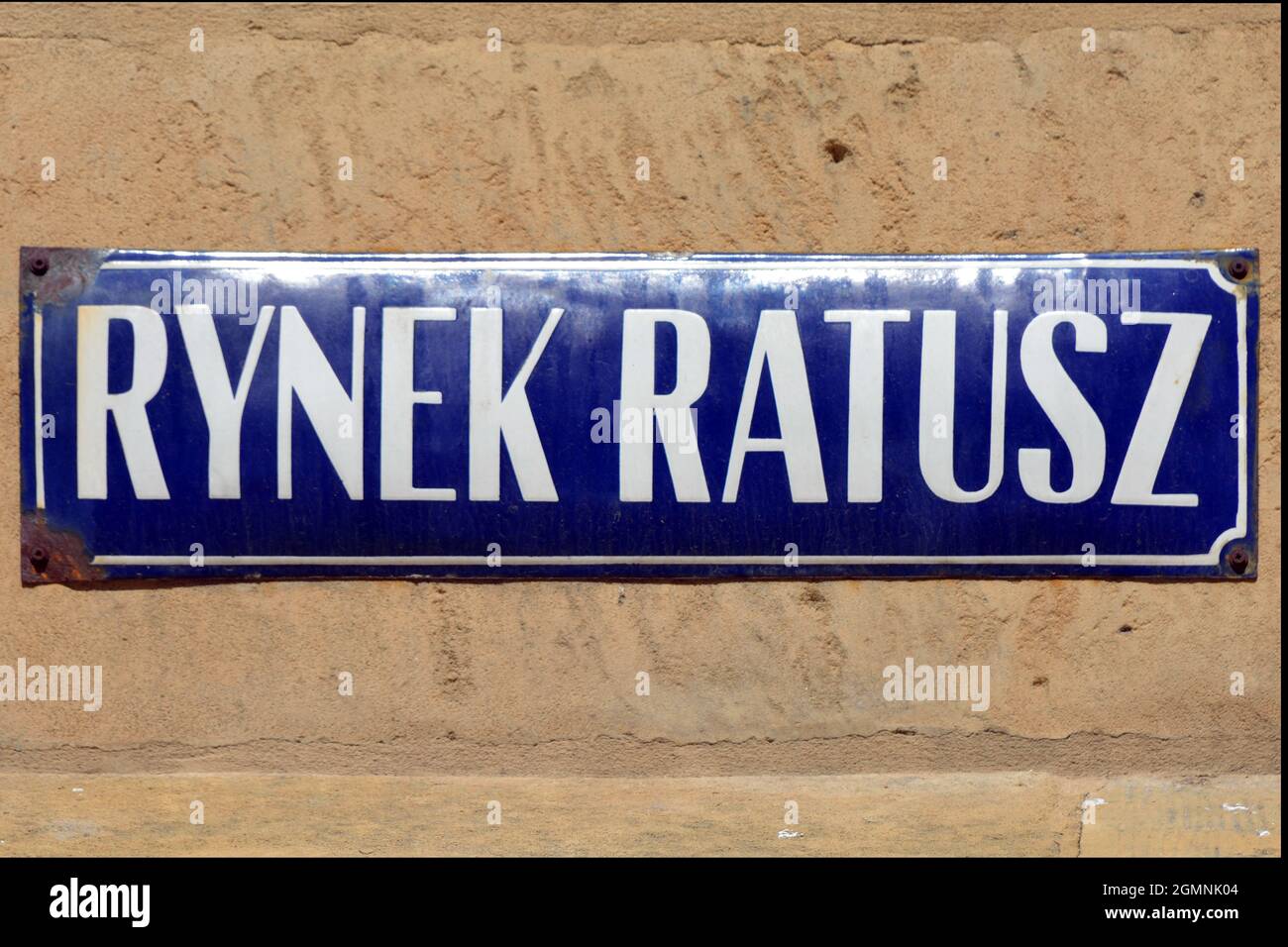 Street sign of Rynek Ratusz in the Old Town of Wroclaw - Poland. Stock Photo