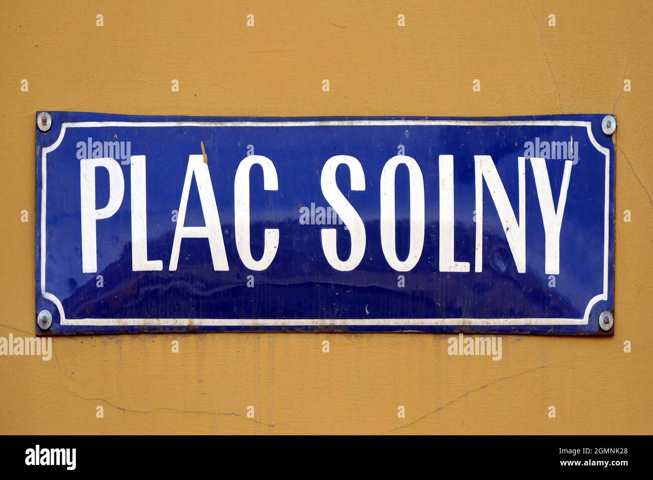 Street sign of Salt Market Square Plac Solny in the Old Town of Wroclaw - Poland. Stock Photo
