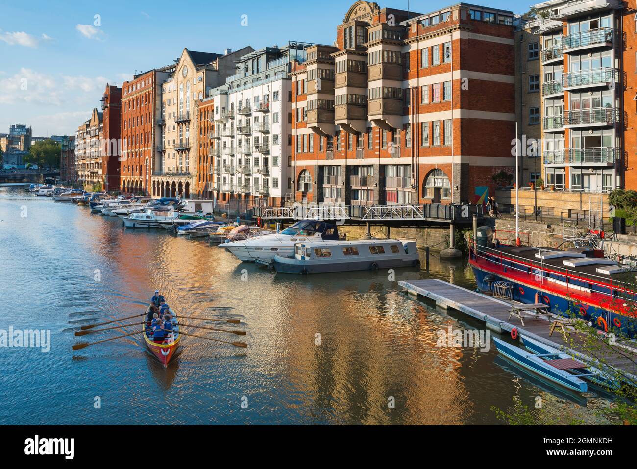 Bristol Floating Harbour, view of modernised properties lining Redcliffe Quay on the west side of the famous Floating Harbour in Bristol, England, UK Stock Photo