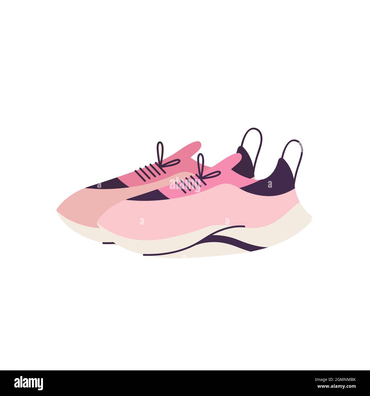 Vector illustration pair of pink running sneakers for training. Modern sports footwear. Stock Vector