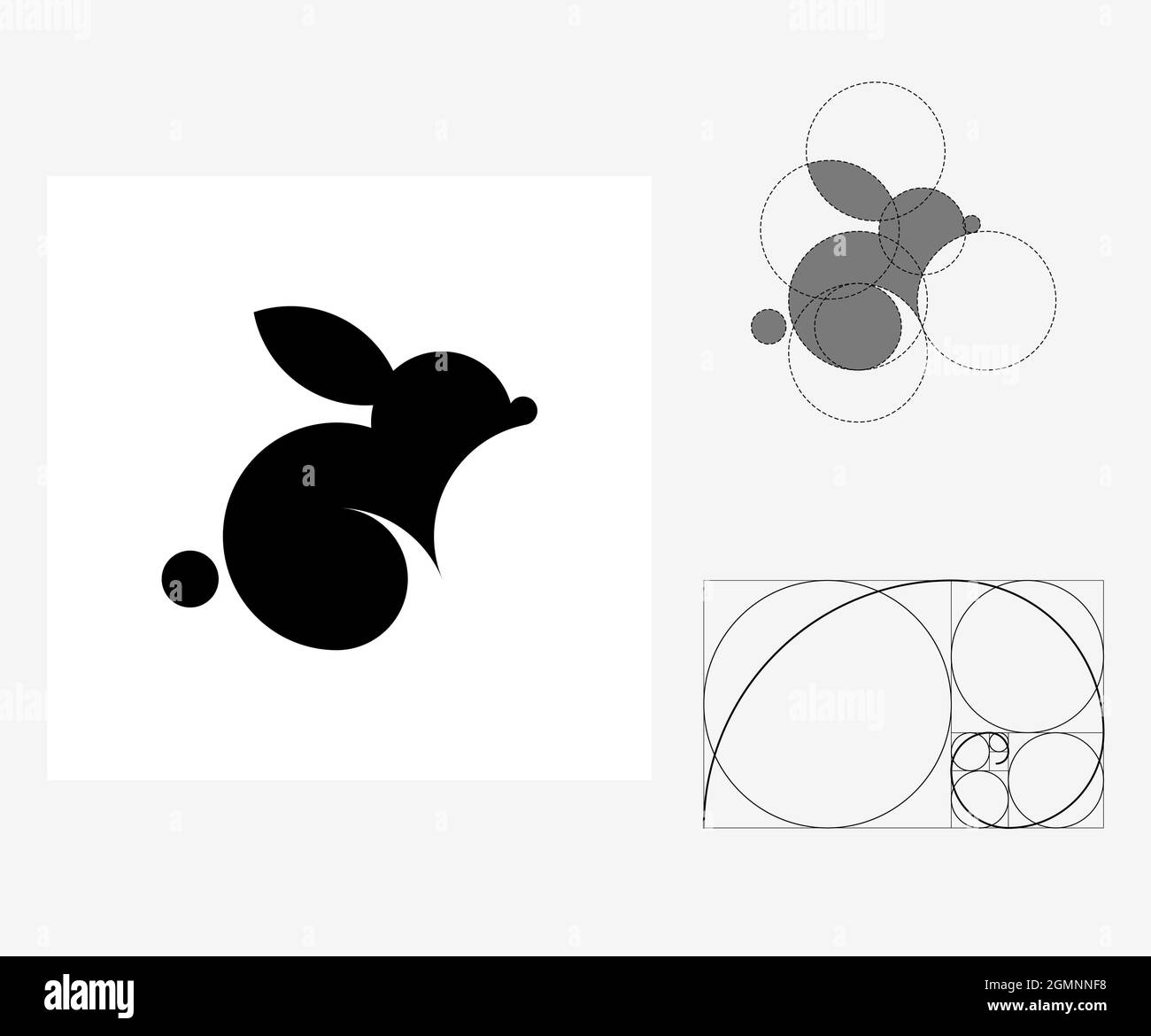 Vector rabbit in golden ratio style. Editable illustration Stock Vector