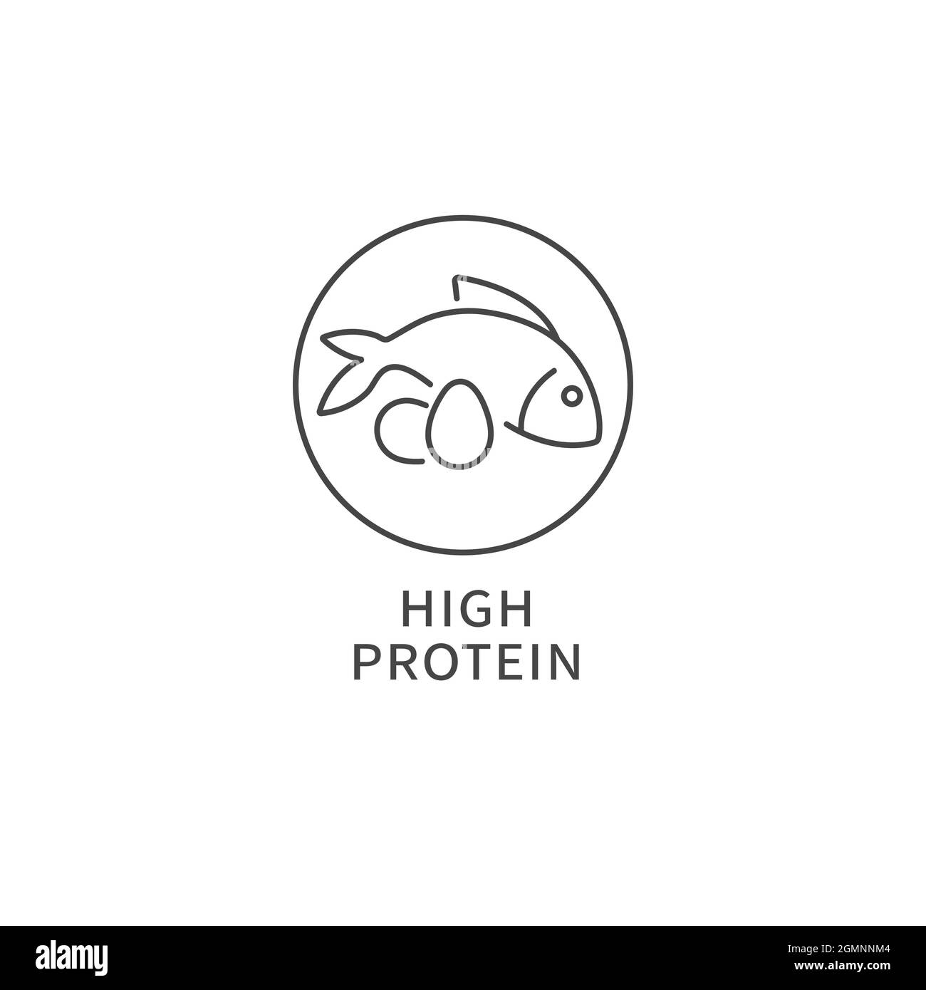 Vector line logo, badge or icon - high protein food. Symbol of healthy eating. Stock Vector