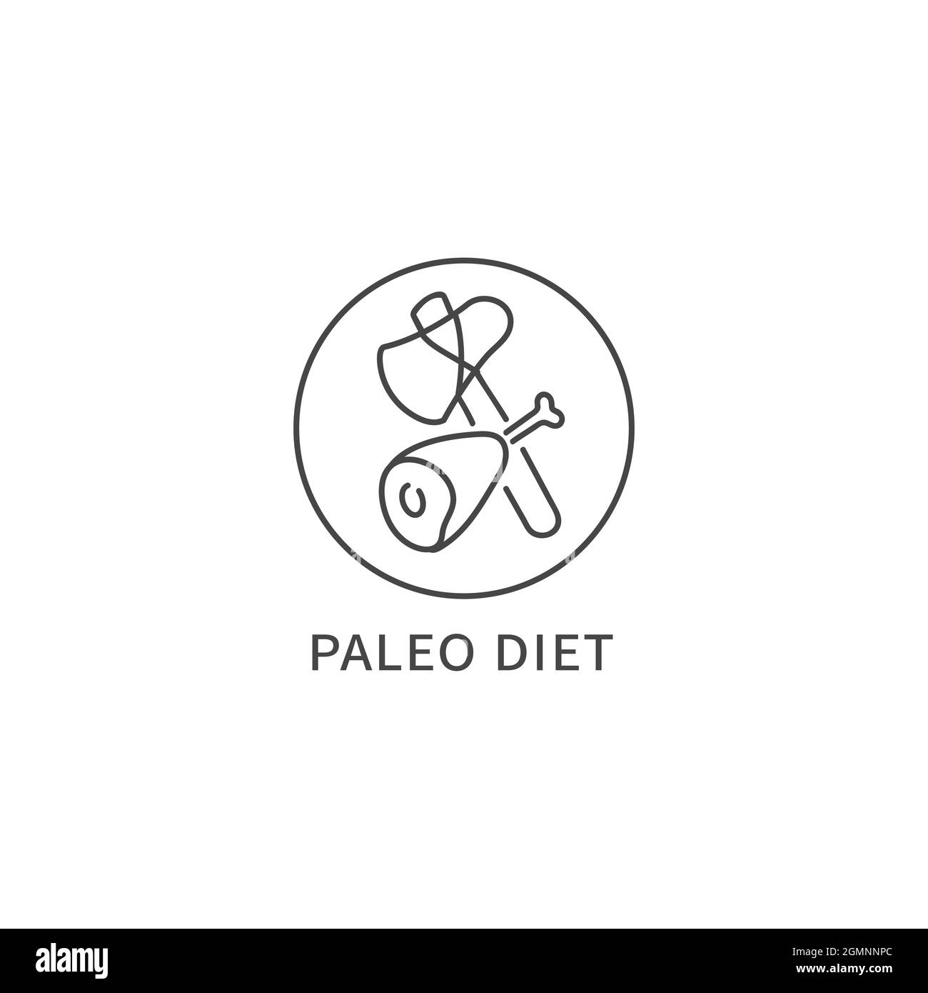 Vector line logo, badge or icon - paleo diet. Symbol of healthy eating. Stock Vector