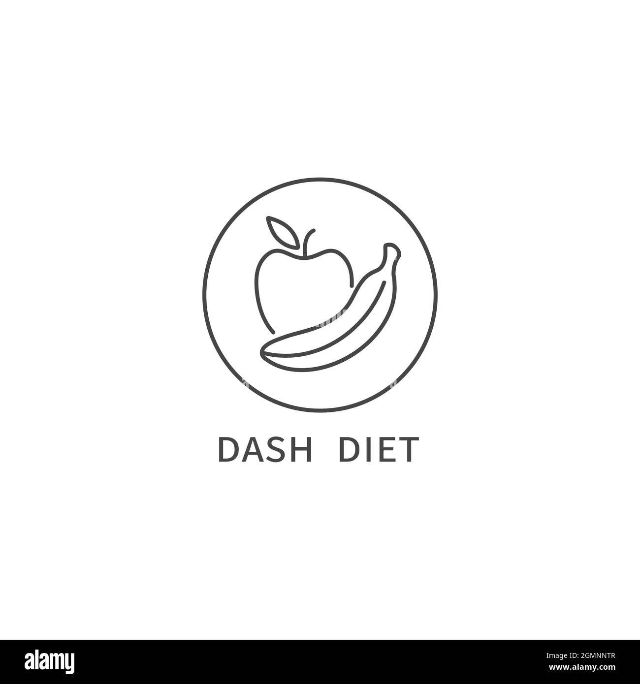 Vector line logo, badge or icon - DASH diet. Symbol of healthy eating. Stock Vector