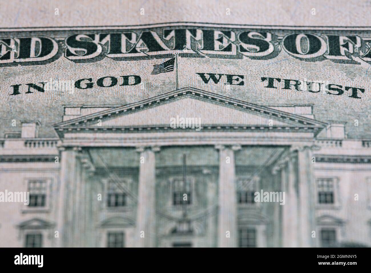 Closeup of back side of 20 dollar banknote Stock Photo