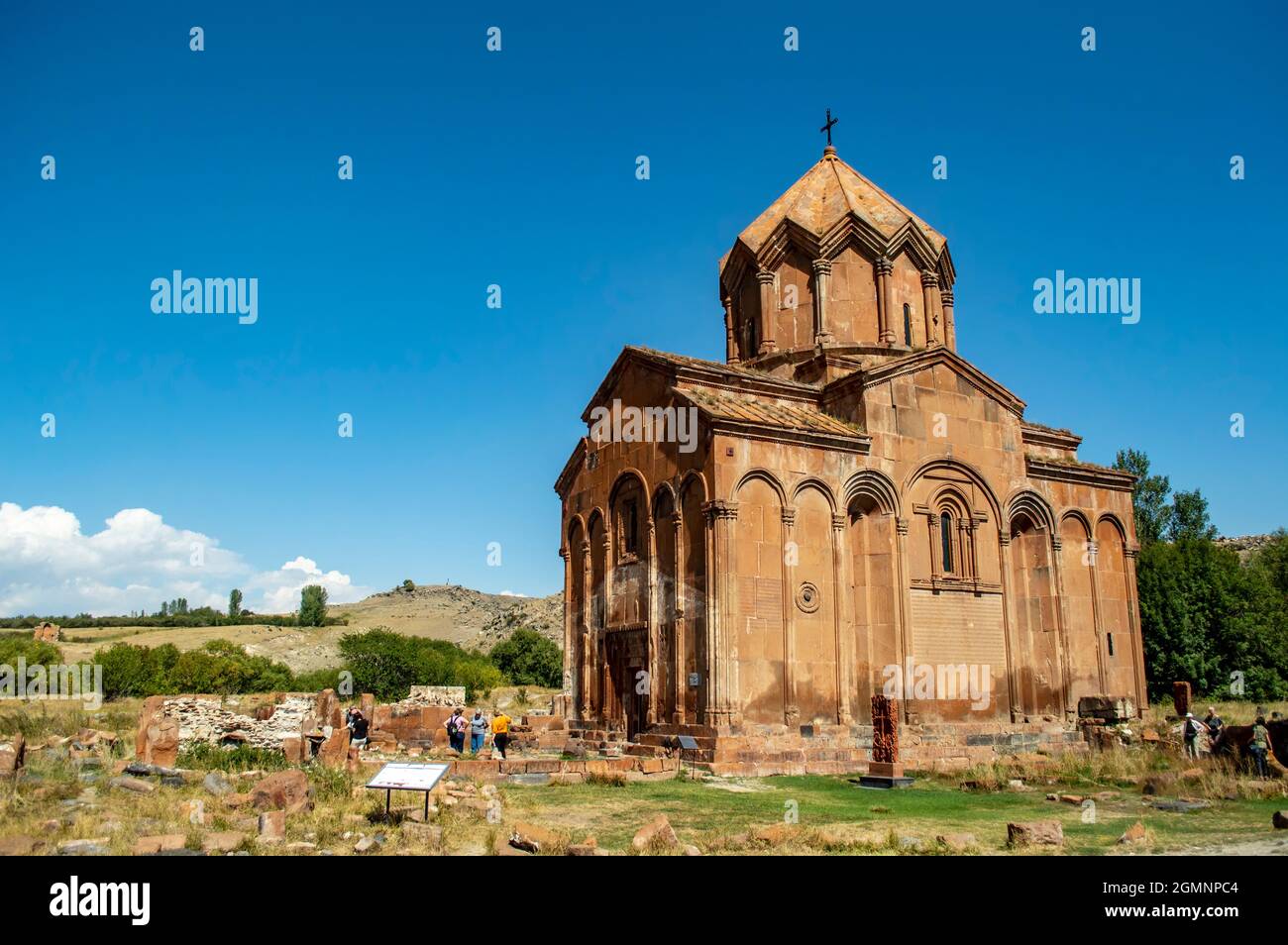 Vahramaberd, Armenia - September 13, 2021: Travelers in the yard of Marmashen monastery in Shirak province of Armenia Stock Photo