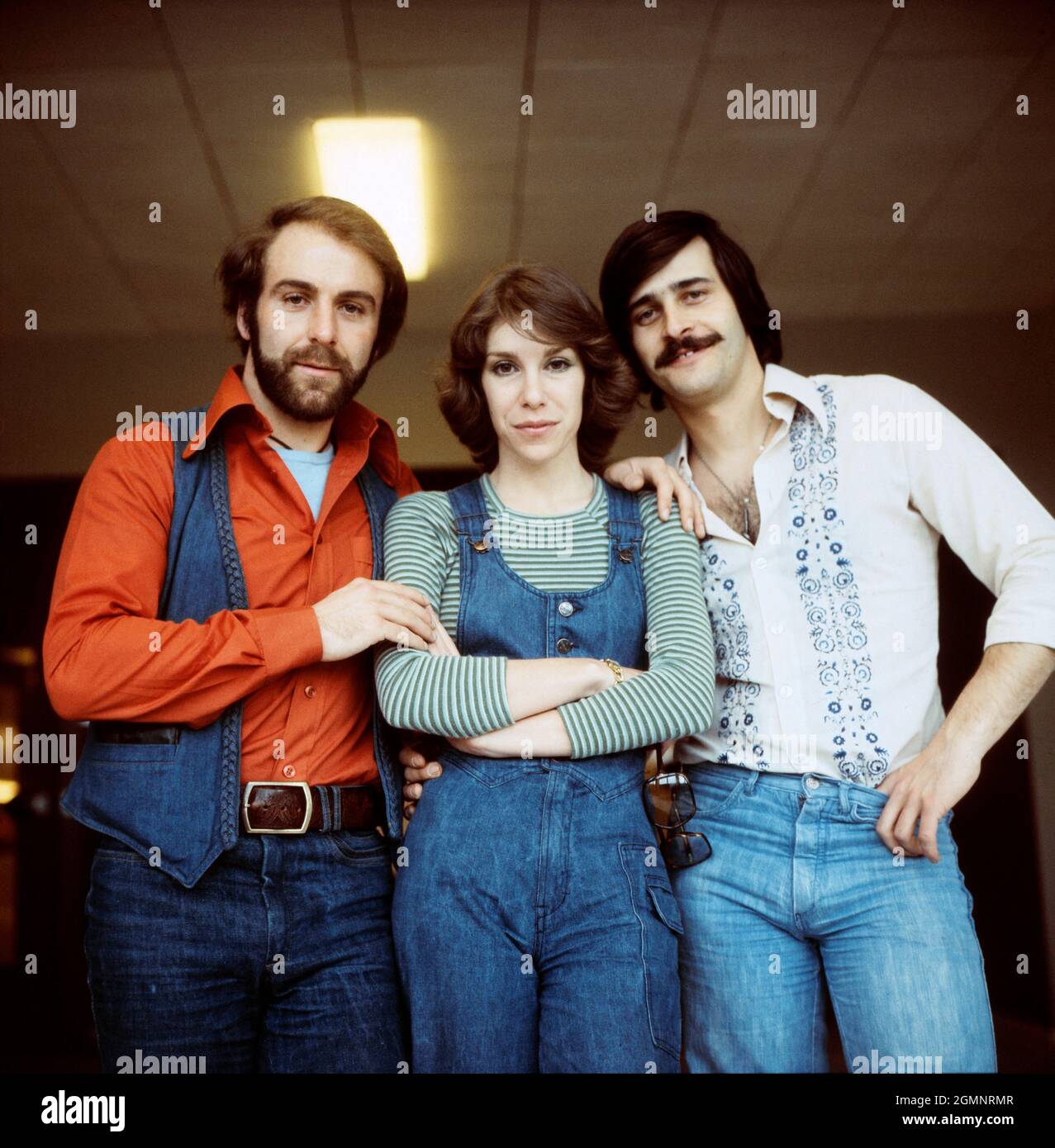 Peter, Sue and Marc, Marc Dietrich, Sue Schell, Peter Reber, Schweizer Musik-Gruppe, 1976.  Peter, Sue and Marc, Swiss Music group, 1976. Stock Photo