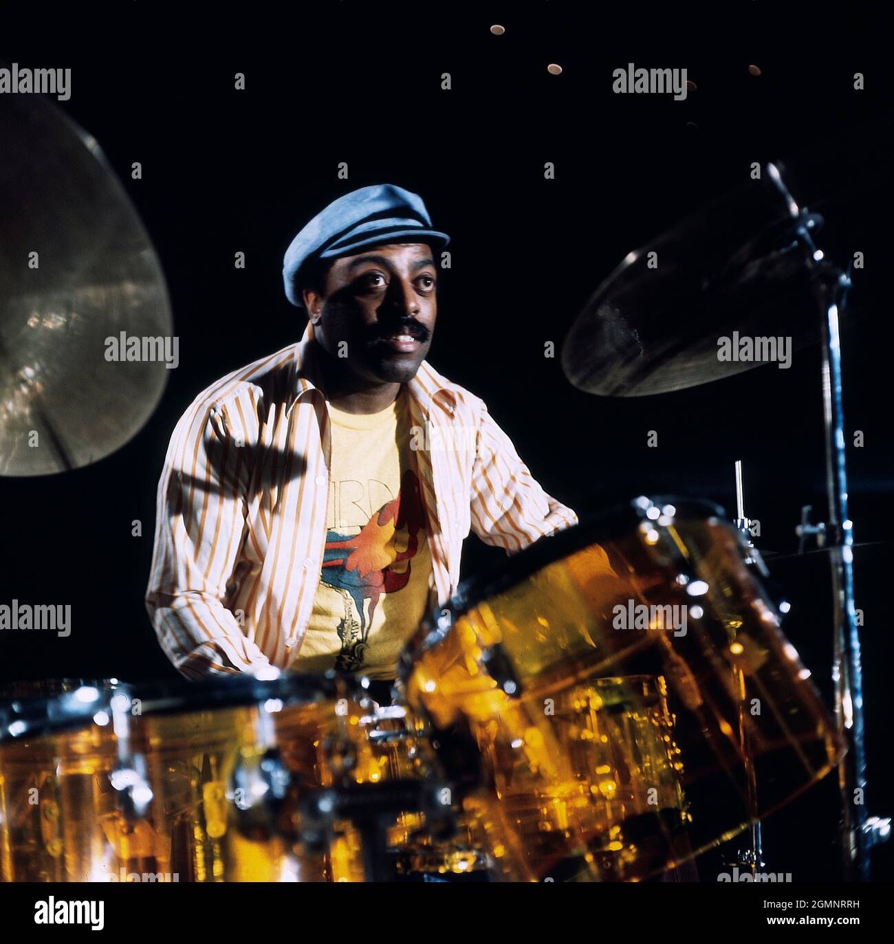 Roy Haynes, amerikanischer Jazz-Schlagzeuger spielt mit dem Roy Haynes Quintett in der Musik-Sendung: Jazz im ZDF, 1976.  Roy Haynes, American Jazz drummer plays with Roy Haynes Quintet in the music programme: Jazz im ZDF, 1976., Stock Photo