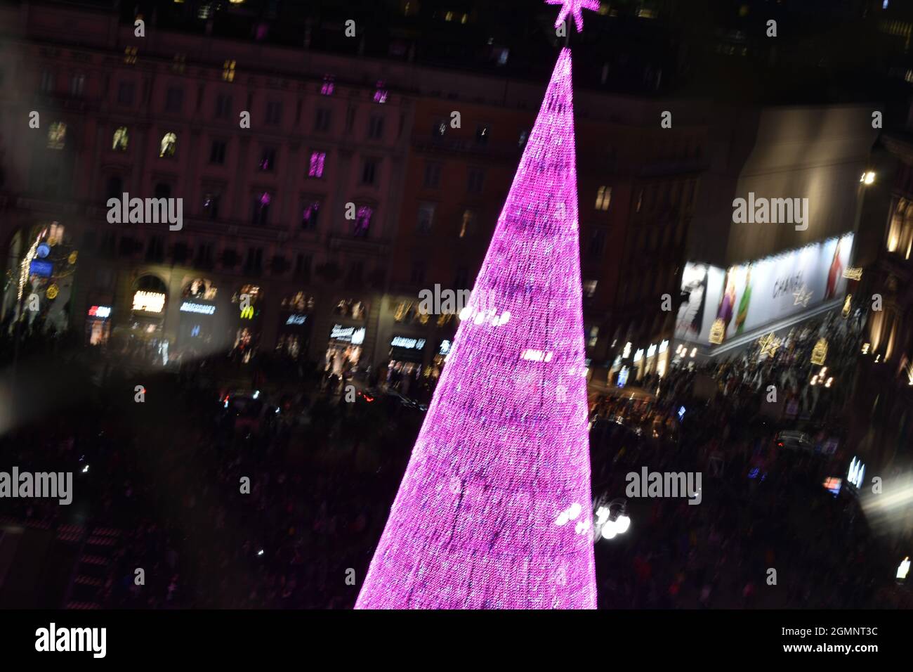 Christmas tree viewed from above high up on Duomo Di Milano Stock Photo