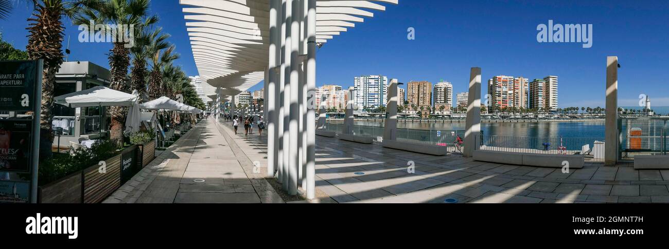 El Palmeral de las Sorpresas, Promenade, Hafen, Panorama,  Malaga, Costa del Sol, Provinz Malaga, Andalusien, Spanien, Europa, Stock Photo