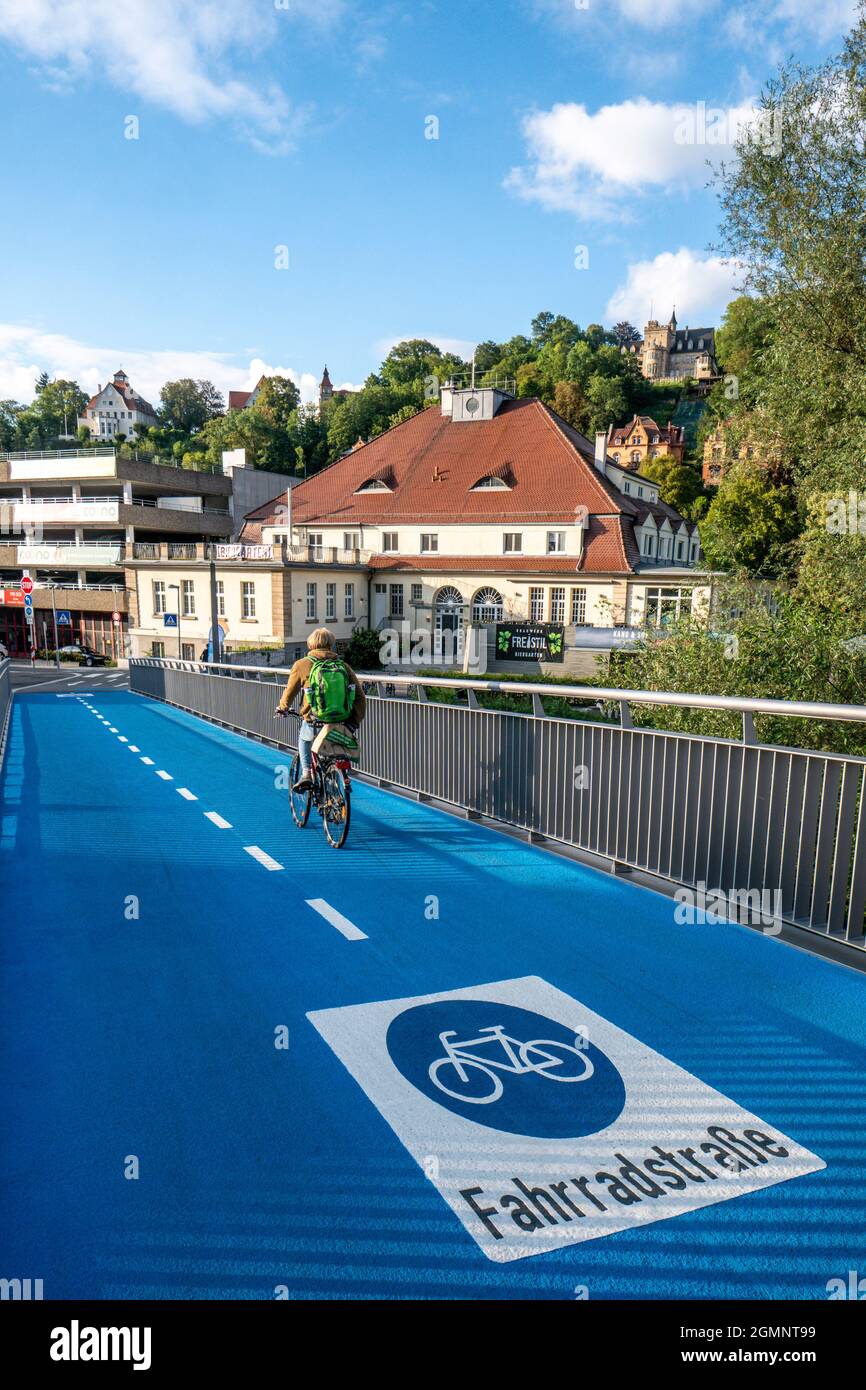 Erste beheizbare Brücke für Fahrradfahrer in Tübingen, Baden Württemberg,  Deutschland, Europa Stock Photo