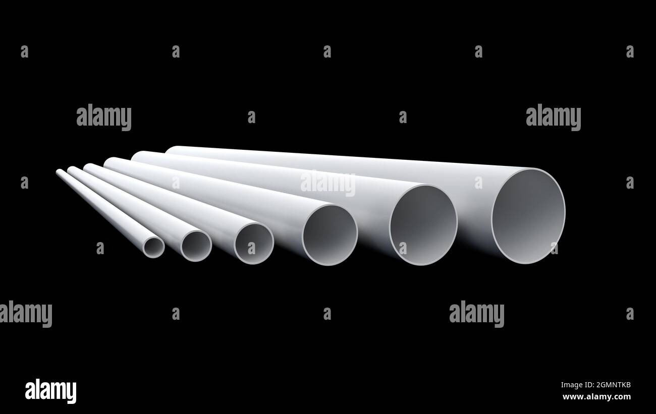 Pipes assortment PVC pipes, Close-up. Tubes PVC pipes on black ...