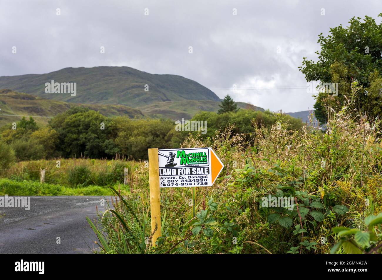 Signpost, sign, signage, Land for Sale. Ardara, County Donegal, Ireland Stock Photo