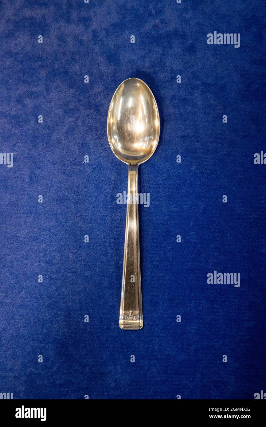 Sliver dessert spoon that belonged to Heinrich Himmler, one of the lots for sale at Bloomfield Auctions in east Belfast next week. Picture date: Monday September 20, 2021. Stock Photo
