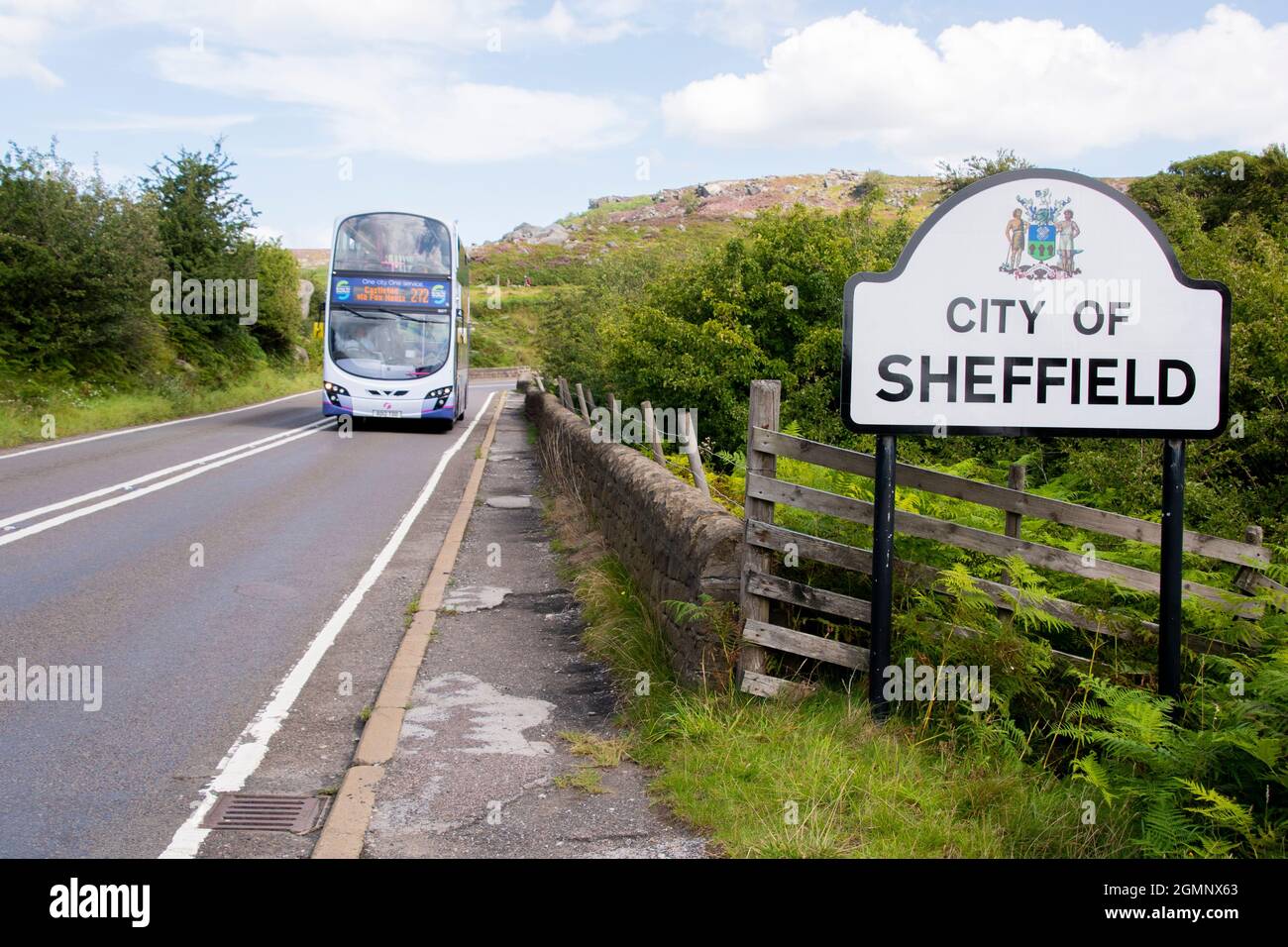 Derbyshire UK – 20 Aug 2020: The 272 first bus to Castelton via Fox