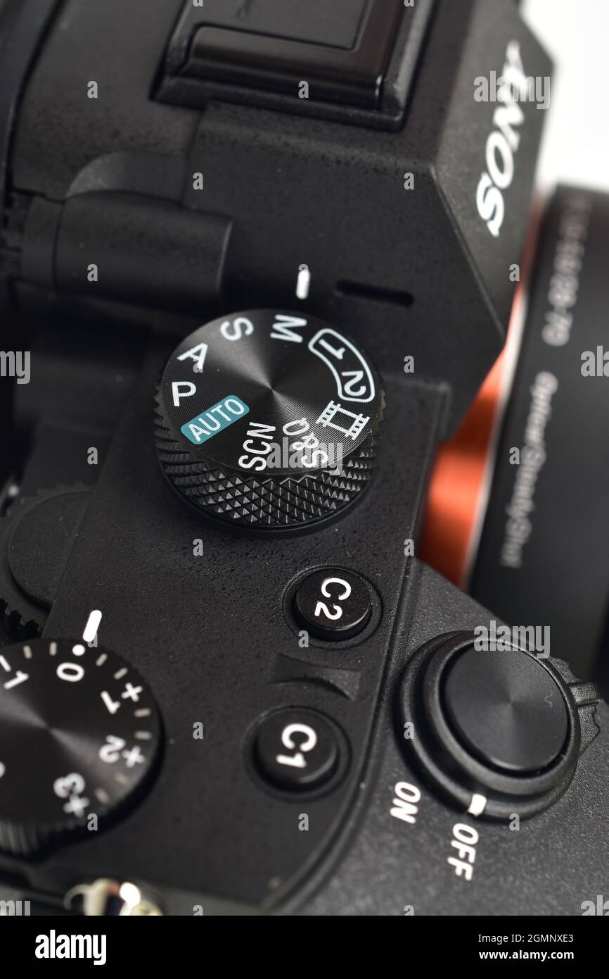 Delhi, india September 7, 2020 sony a7iii camera dial, full frame