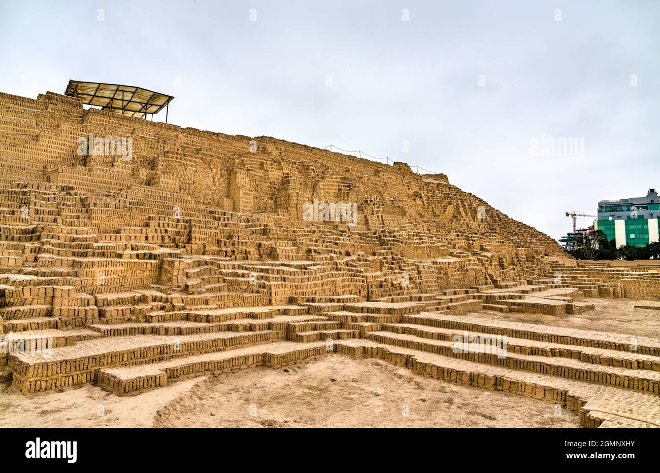 Adobe pyramid of Huaca Pucllana in Lima, Peru Stock Photo