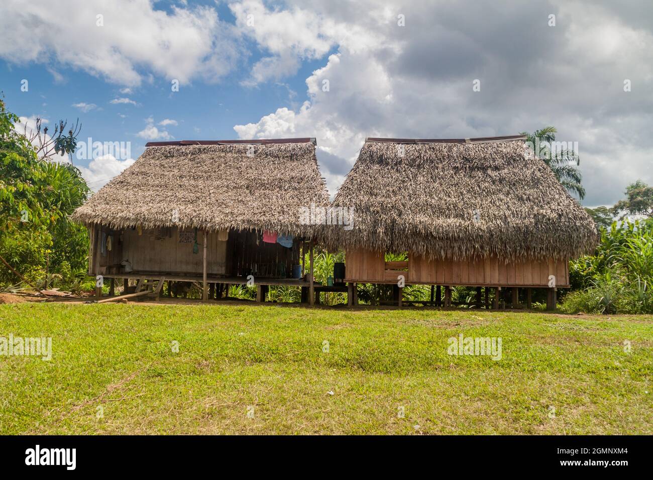 Traditional house in village Pantoja in Loreto region of Peru Stock Photo