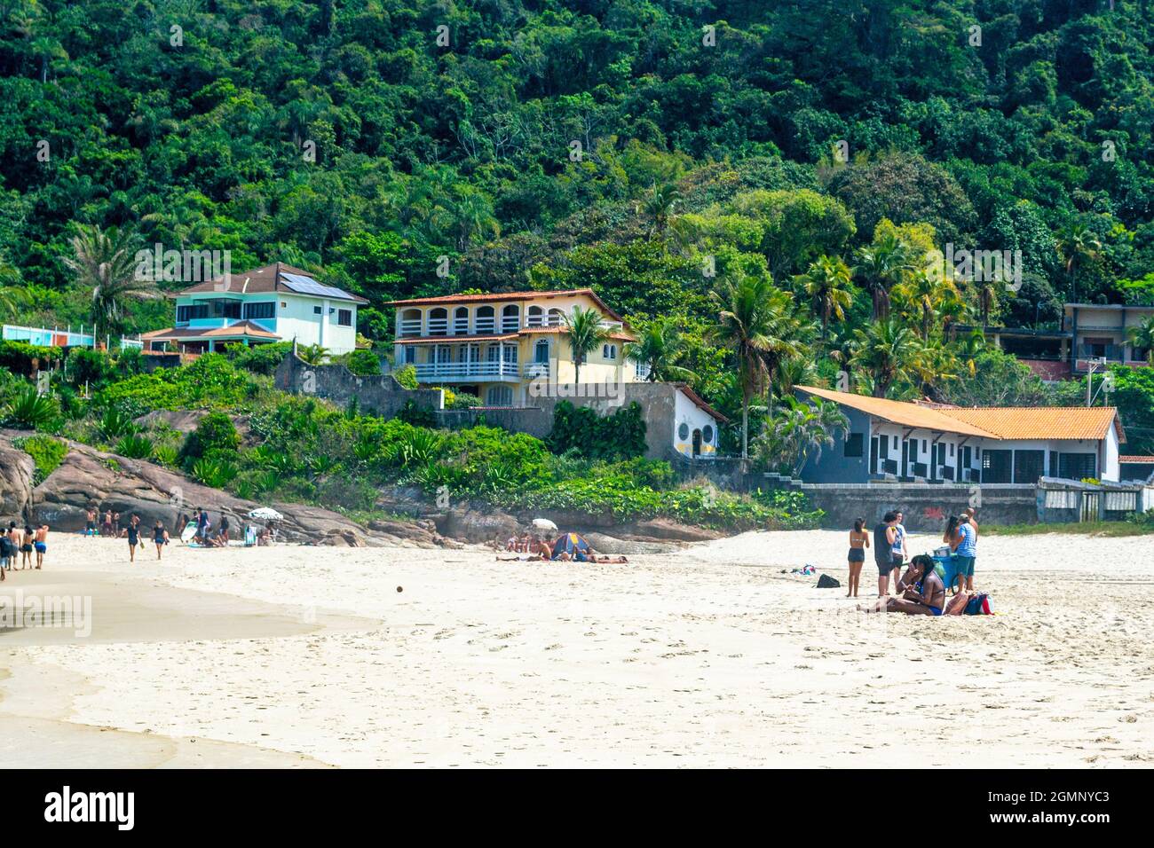 Buildings in the mountainside in the Piratininga beach in Rio de Janeiro, Brazil. With a beautiful landscape, this famous place is a major tourist att Stock Photo