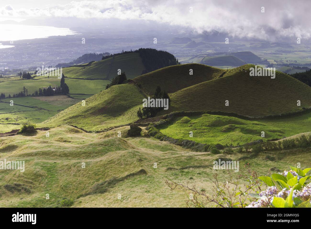 Landscape view from Miradouro do Pico do Carvao, Sao Miguel island, Azores Stock Photo