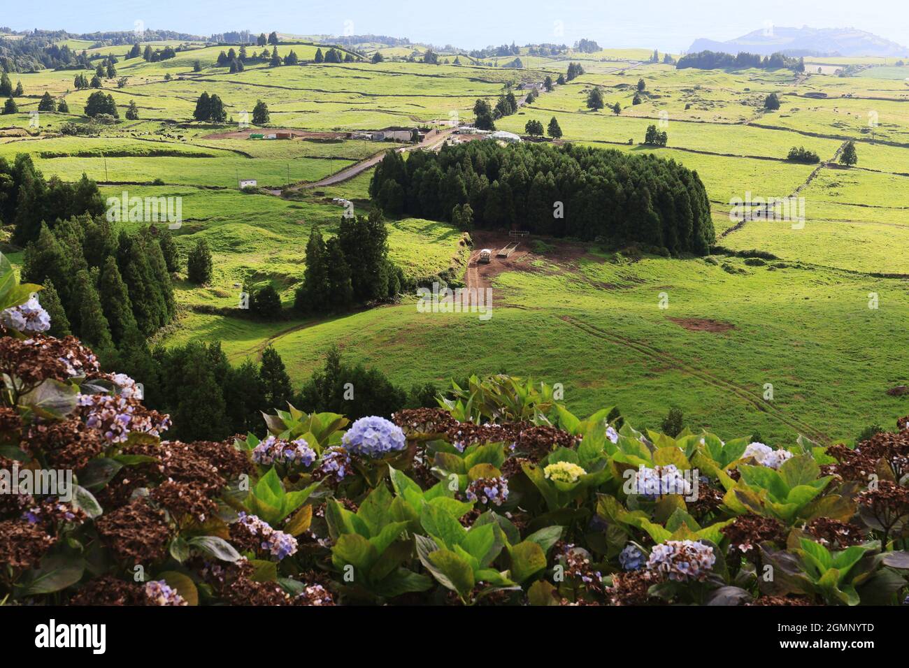 Landscape view from Miradouro do Pico do Carvao, Sao Miguel island, Azores Stock Photo