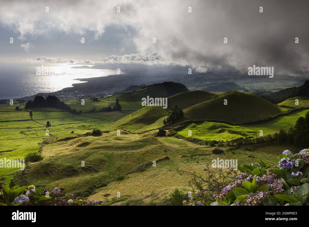 Landscape view from Miradouro do Pico do Carvao, Sao Miguel island, Azores Stock Photo