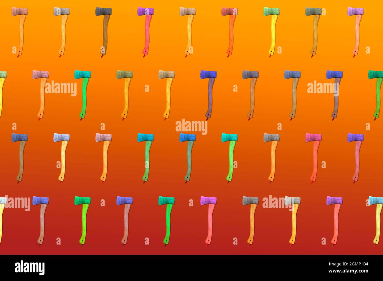 Set of colorful axes on a orange background Stock Photo