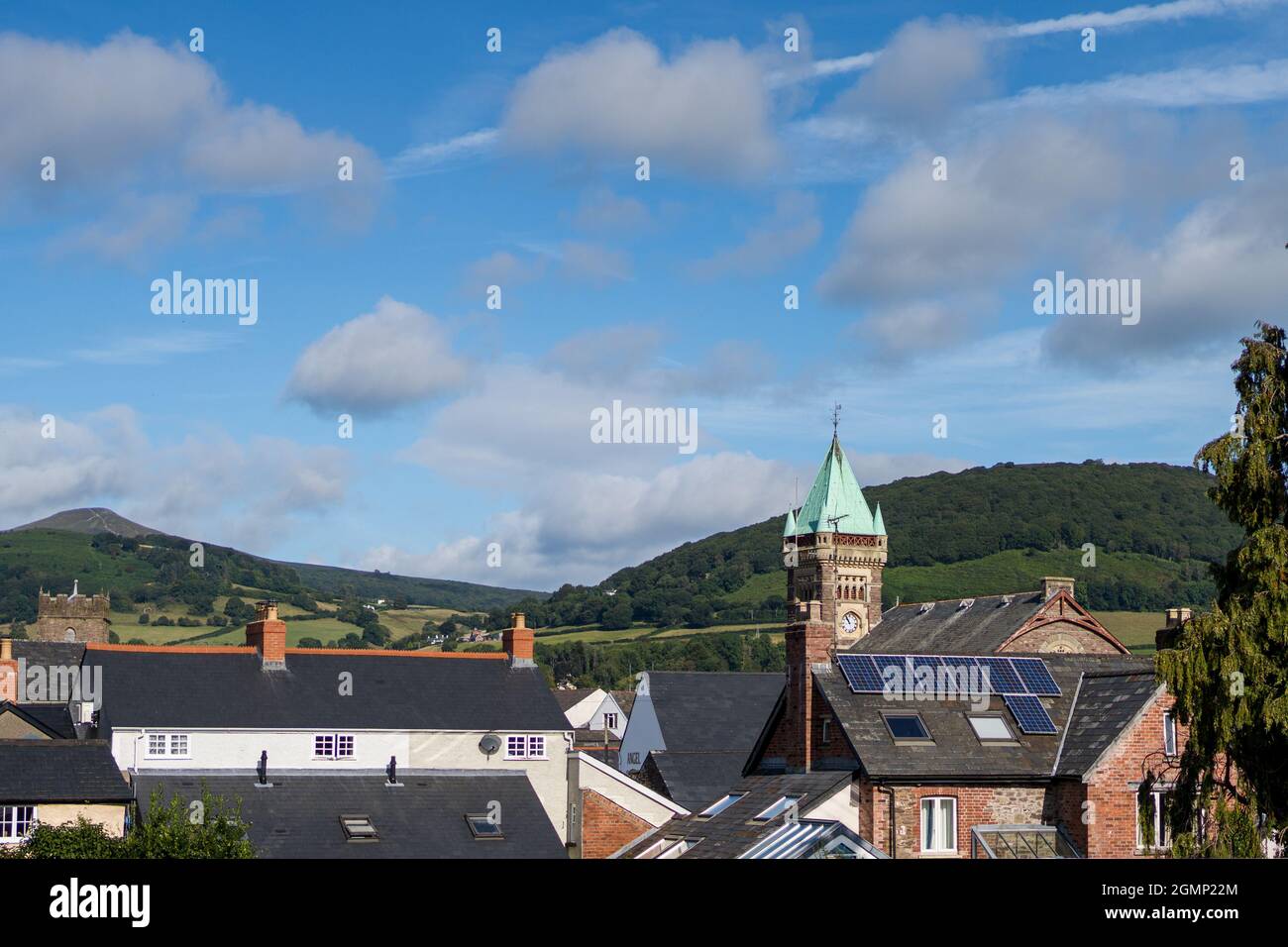 Abergavenny skyline with Market Hall tower Stock Photo
