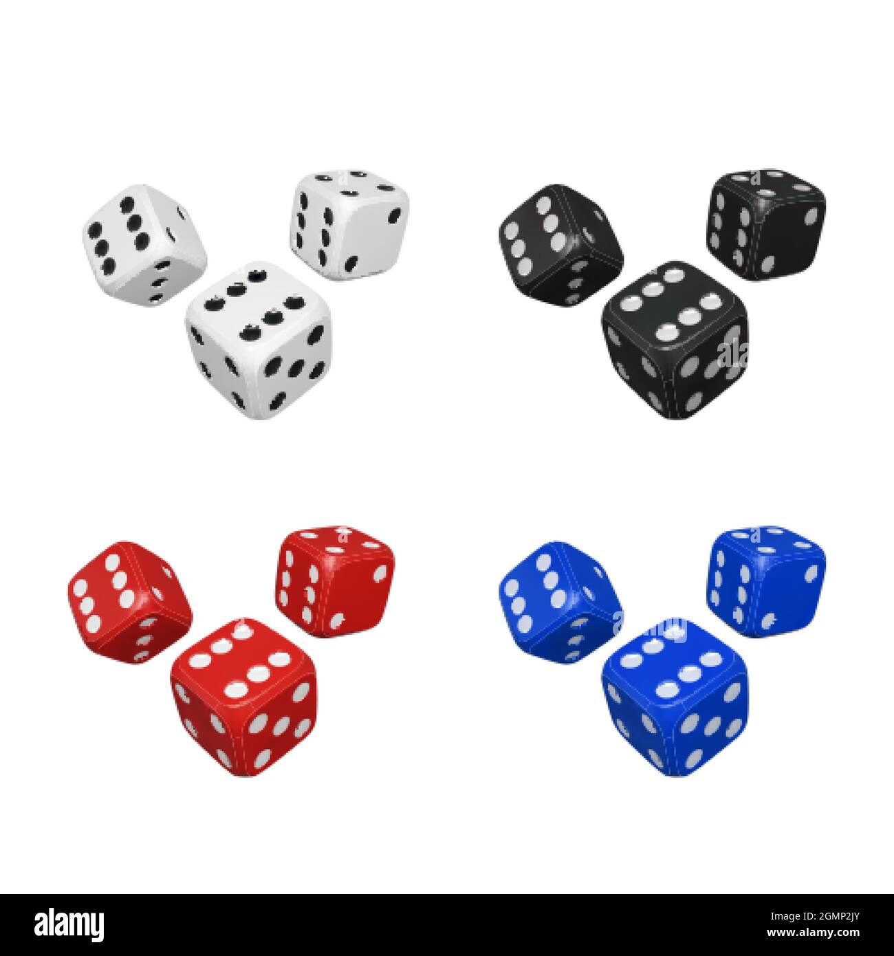 Set of 3d color dices. Render realistic dice. Casino and betting background. Vector illustration Stock Vector