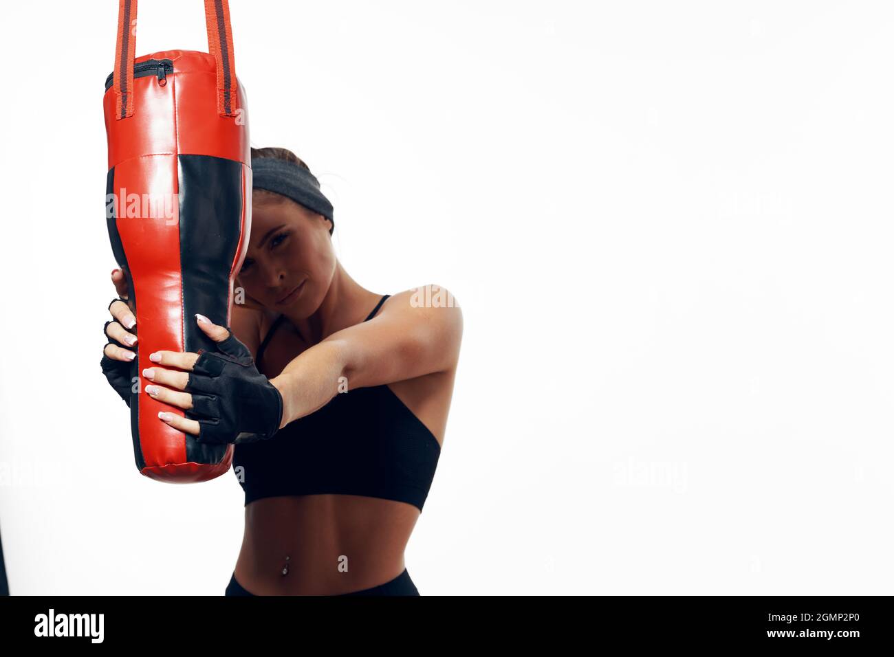sports woman punching bag workout exercise gym Stock Photo Alamy