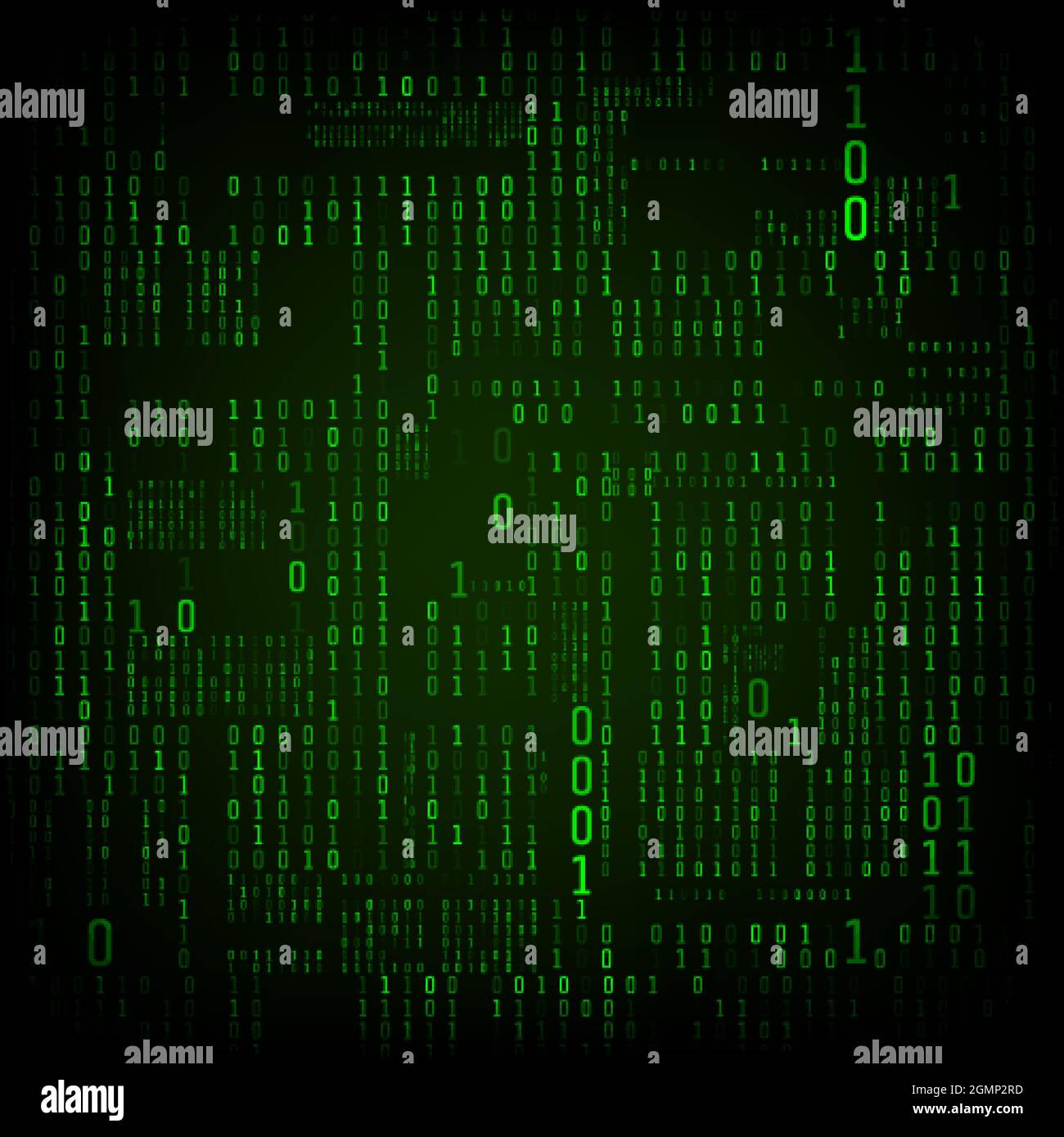 Matrix of binary numbers. Binary computer code. Green digital numbers. Futuristic or sci-fi hacker abstraction backdrop. Random numbers falling on the Stock Vector
