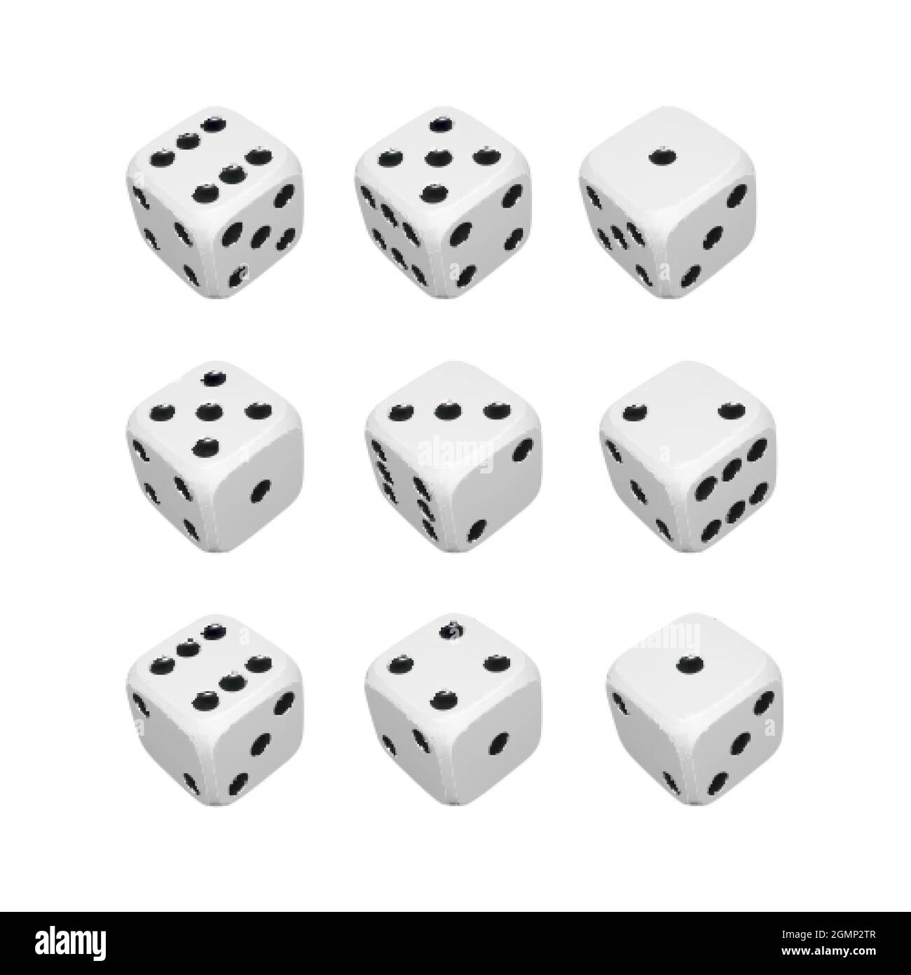 Set of 3d dice. Render white realistic dices. Casino and betting background. Vector illustration Stock Vector