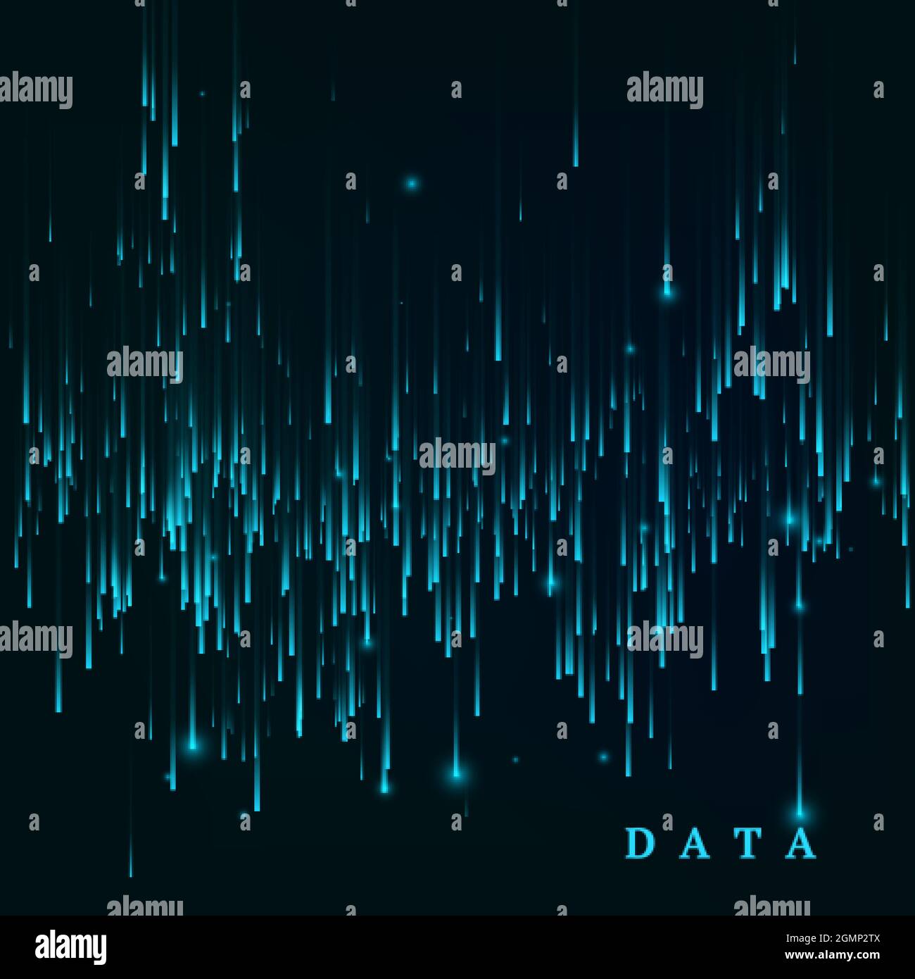 Random generated data block stream. Abstract matrix. Big data visualisation. Sci-fi or futuristic abstract background in blue colors. Vertor illustrat Stock Vector