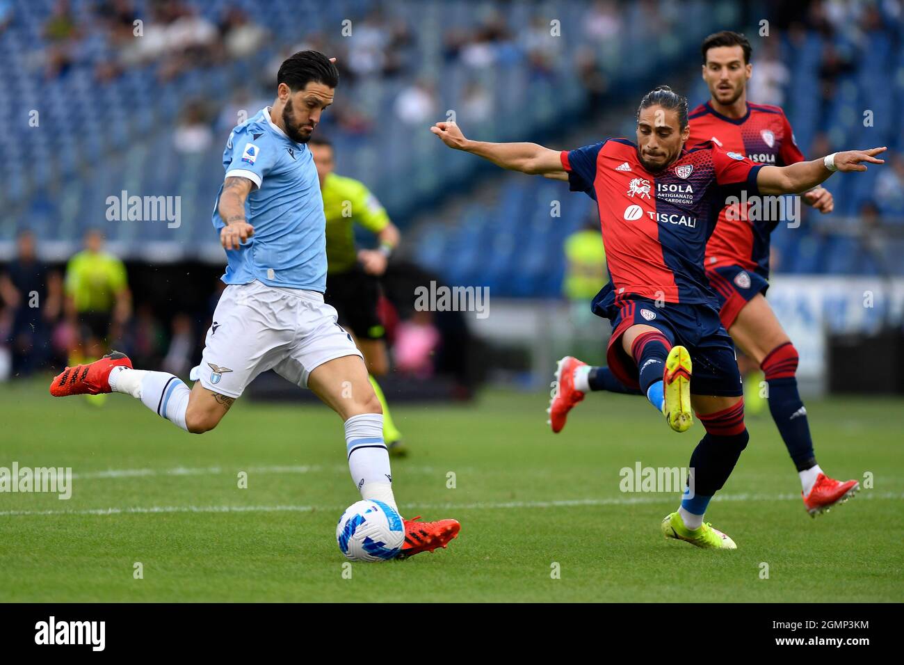 Rome, Italy. 19th Sep, 2021. Luis Alberto and Martin Caceres during the fourth day of the Serie A championship SS Lazio vs Cagliari Calcio on 19 September 2021 at the Stadio Olimpico in Rome, Italy (Photo by Domenico Cippitelli/Pacific Press/Sipa USA) Credit: Sipa USA/Alamy Live News Stock Photo