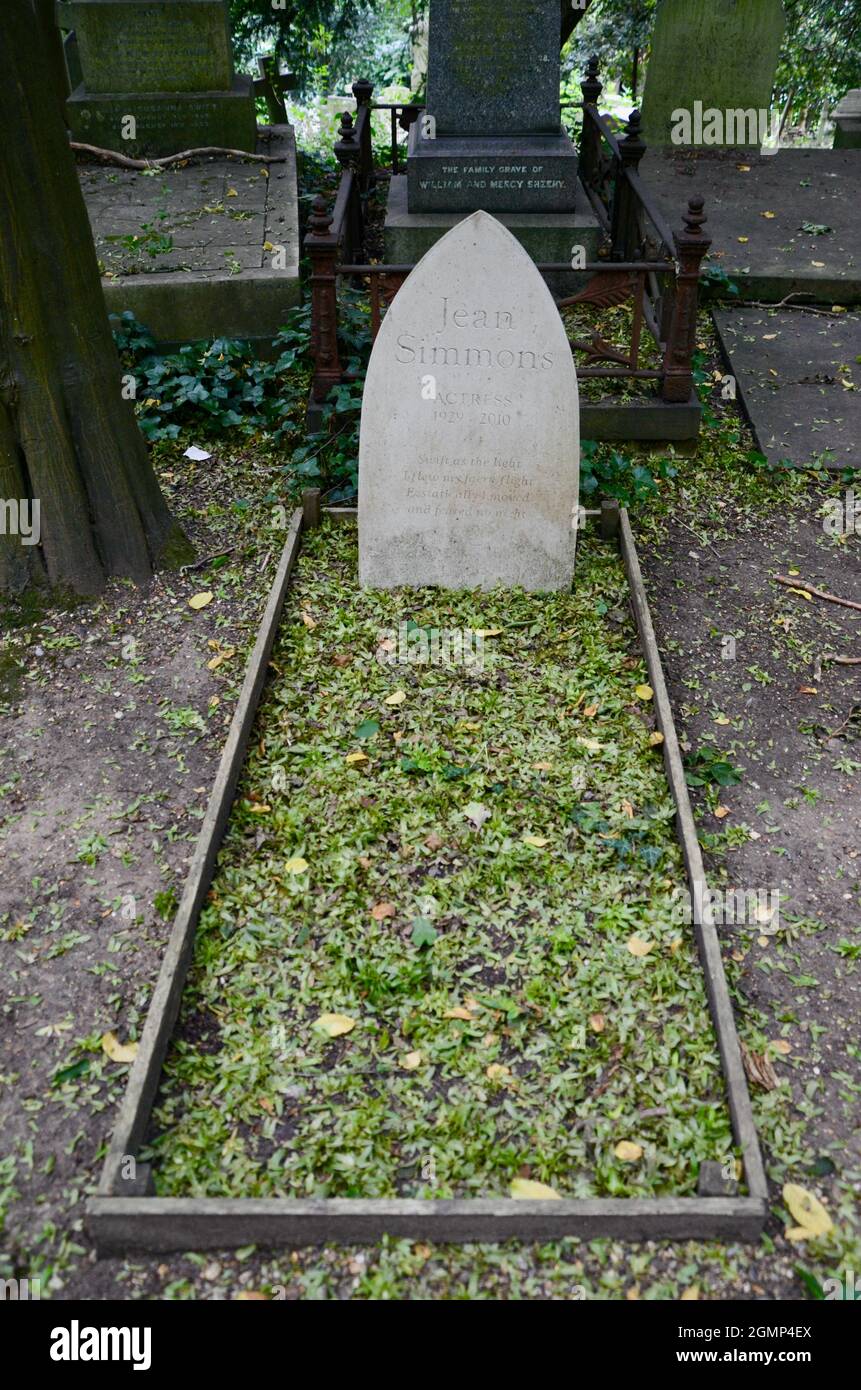 the grave of jean simmons highgate cemetery west N6 north london