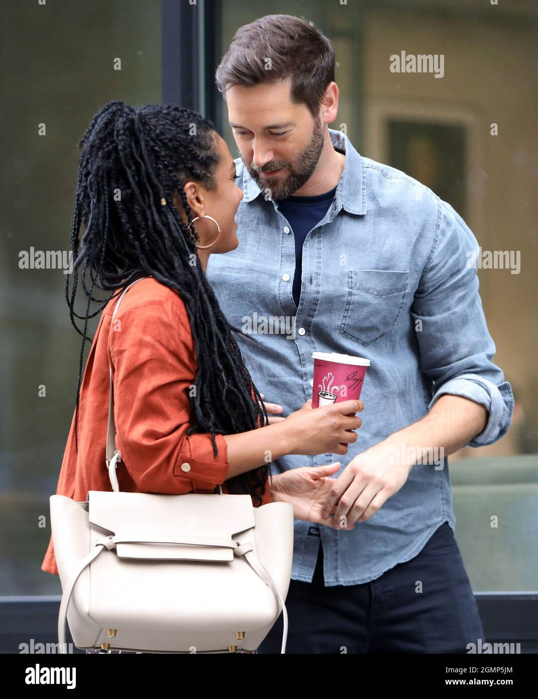 New York NY 20210805 Freema Agyeman and Ryan Eggold on set of New Amsterdamfilming together
