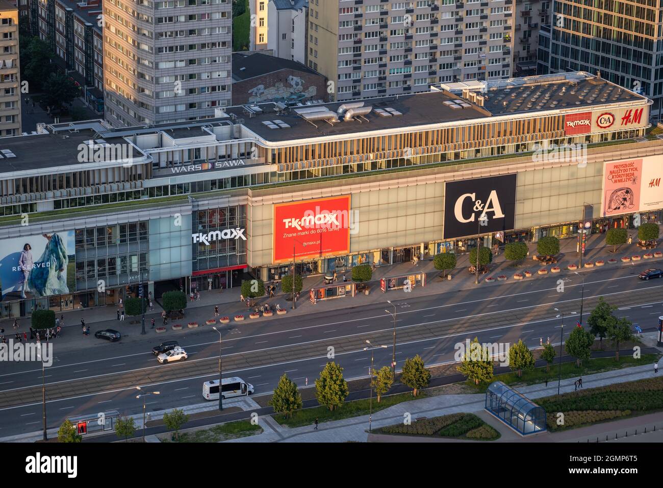 Warsaw, Poland - June 18, 2021: Wars Sawa Junior shopping center with  Reserved, TK MAXX, C&A, and H&M department stores at sunset, aerial view  Stock Photo - Alamy