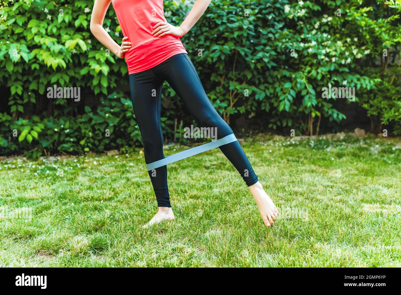 Yoga in garden with Yoga mat, asana summer time Stock Photo Alamy