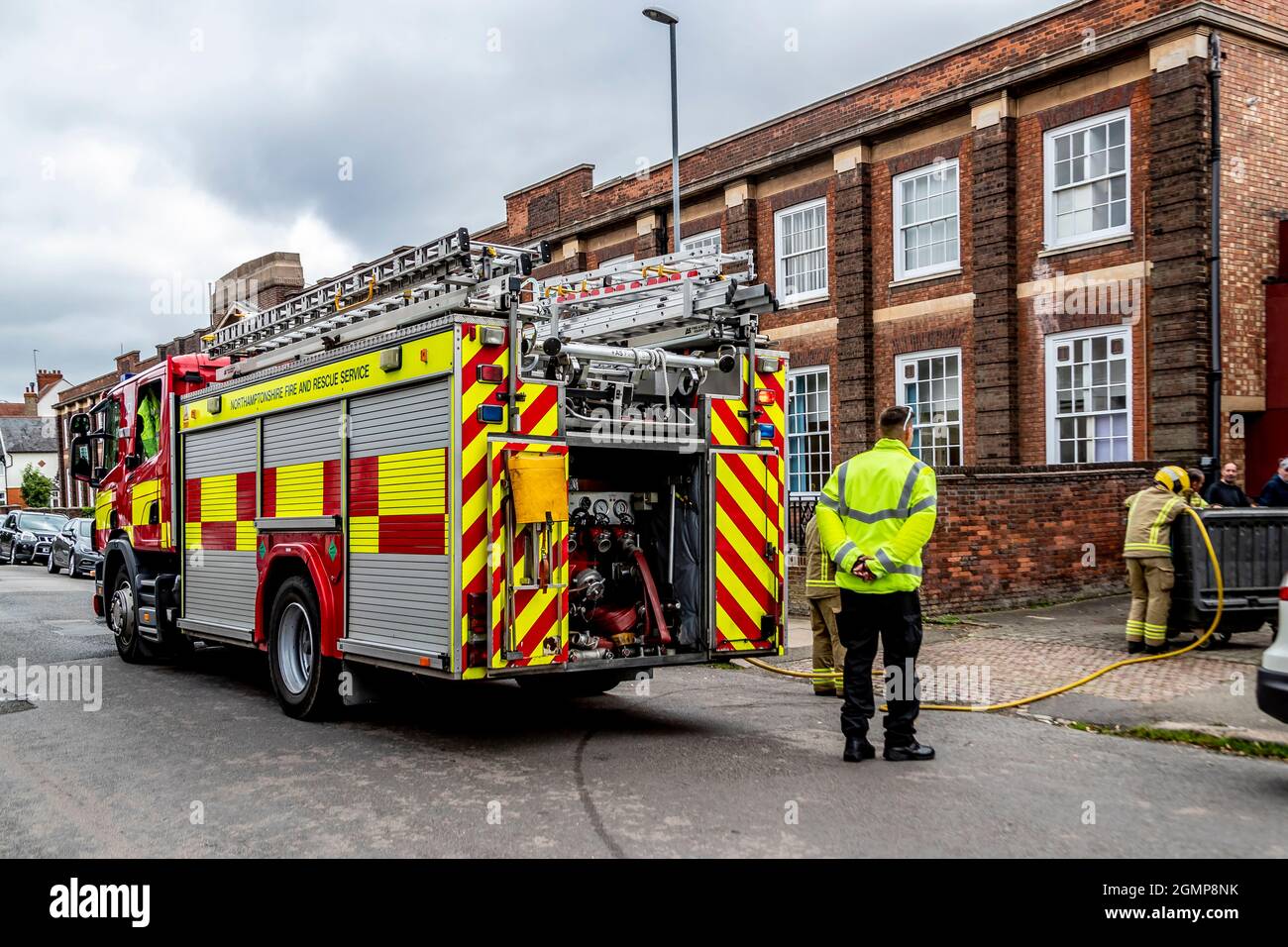 Northampton, 20th September 2021. Veolia industral waste bin alight and