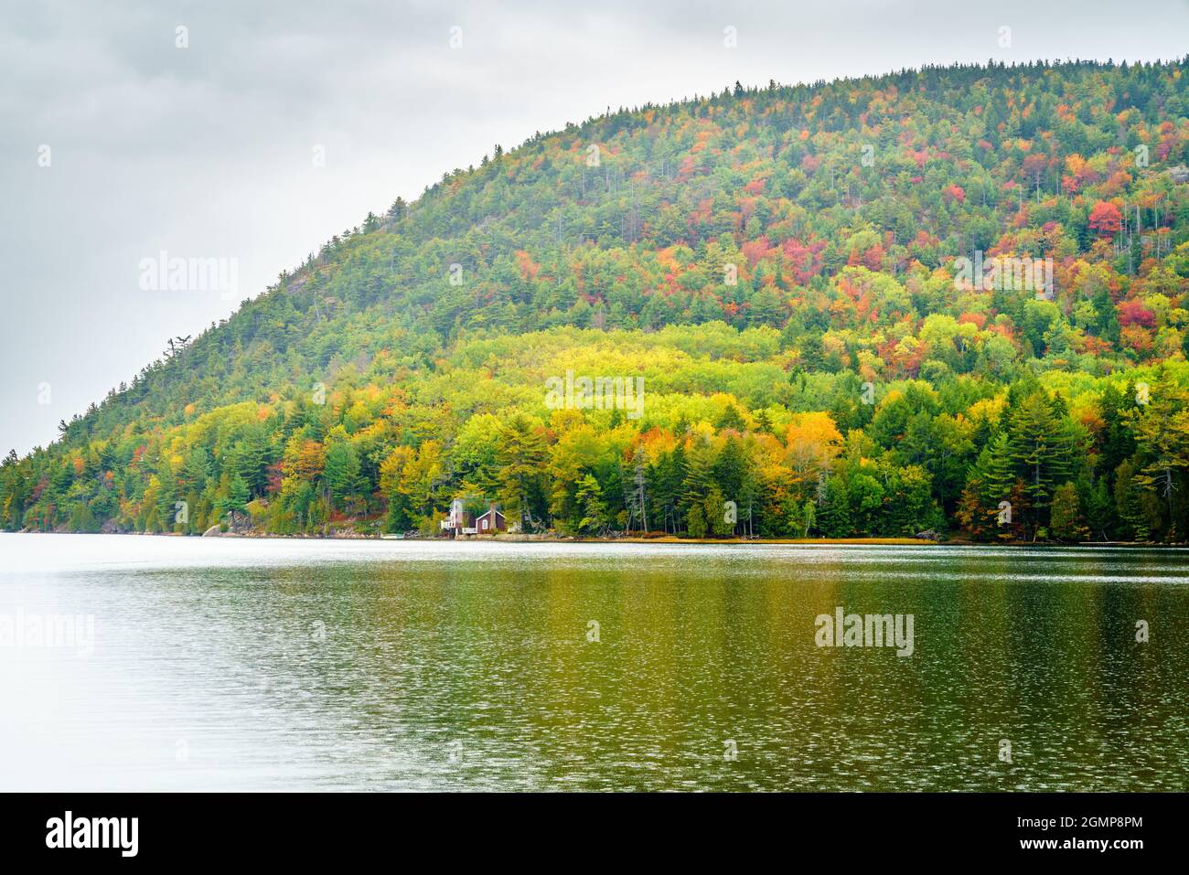 Rain over Long Pond in Acadia National Park in Maine Stock Photo