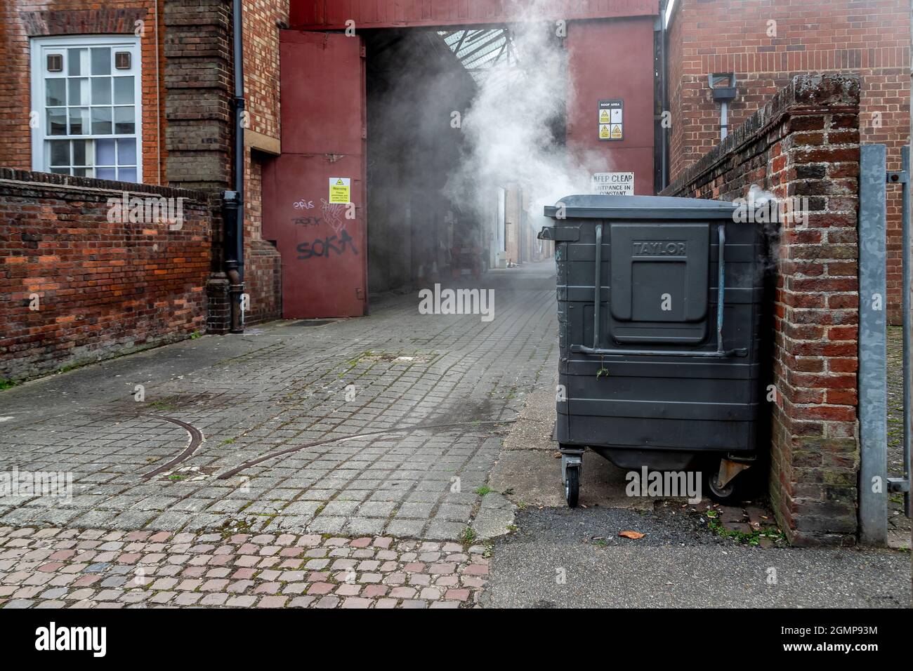 Northampton, 20th September 2021. Veolia industral waste bin alight and