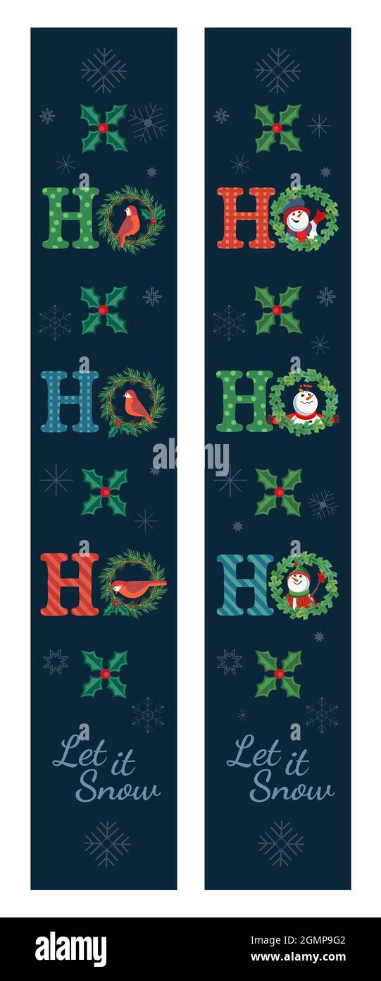 Christmas vertical banner decorative vector porch set Stock Vector