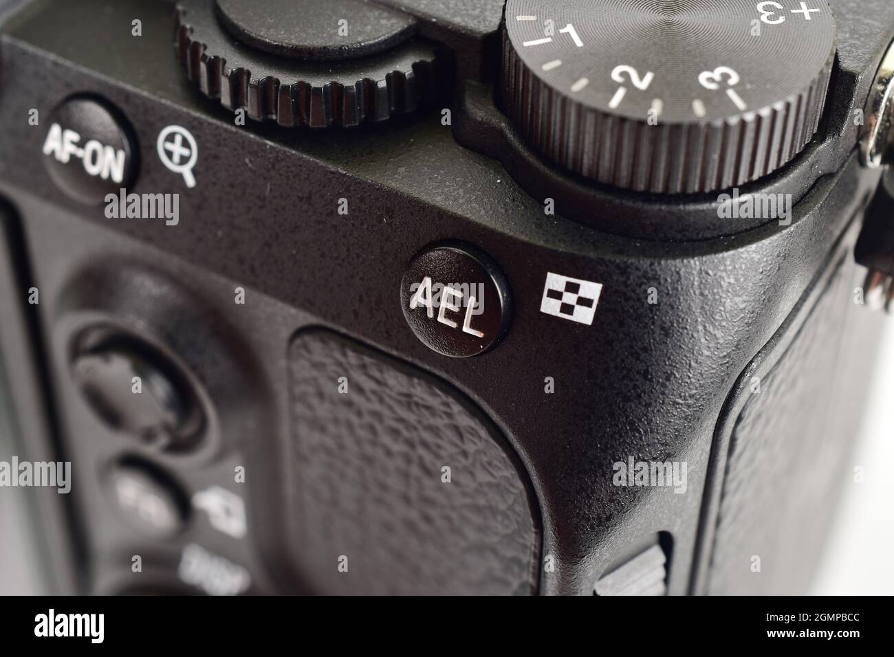 Closeup of AE Lock Button on digital camera Stock Photo