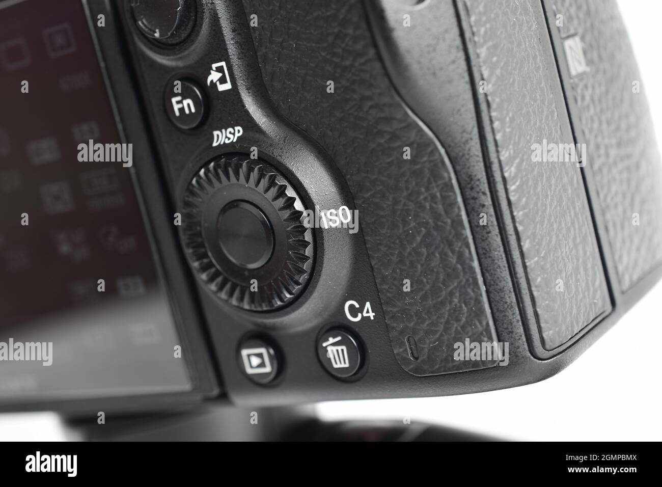 Closeup of Camera Button, Fn and Customization Keys on Camera Stock Photo