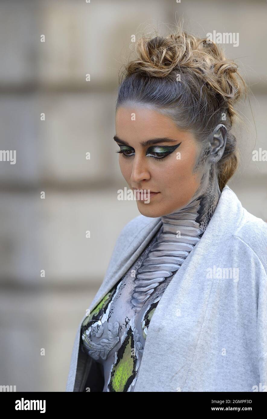 Chloe Ross - star of ITV's 2019 series of 'The Only Way Is Essex' - at a PETA campaing against the use of reptile skin in fashion, at Somerset House, Stock Photo