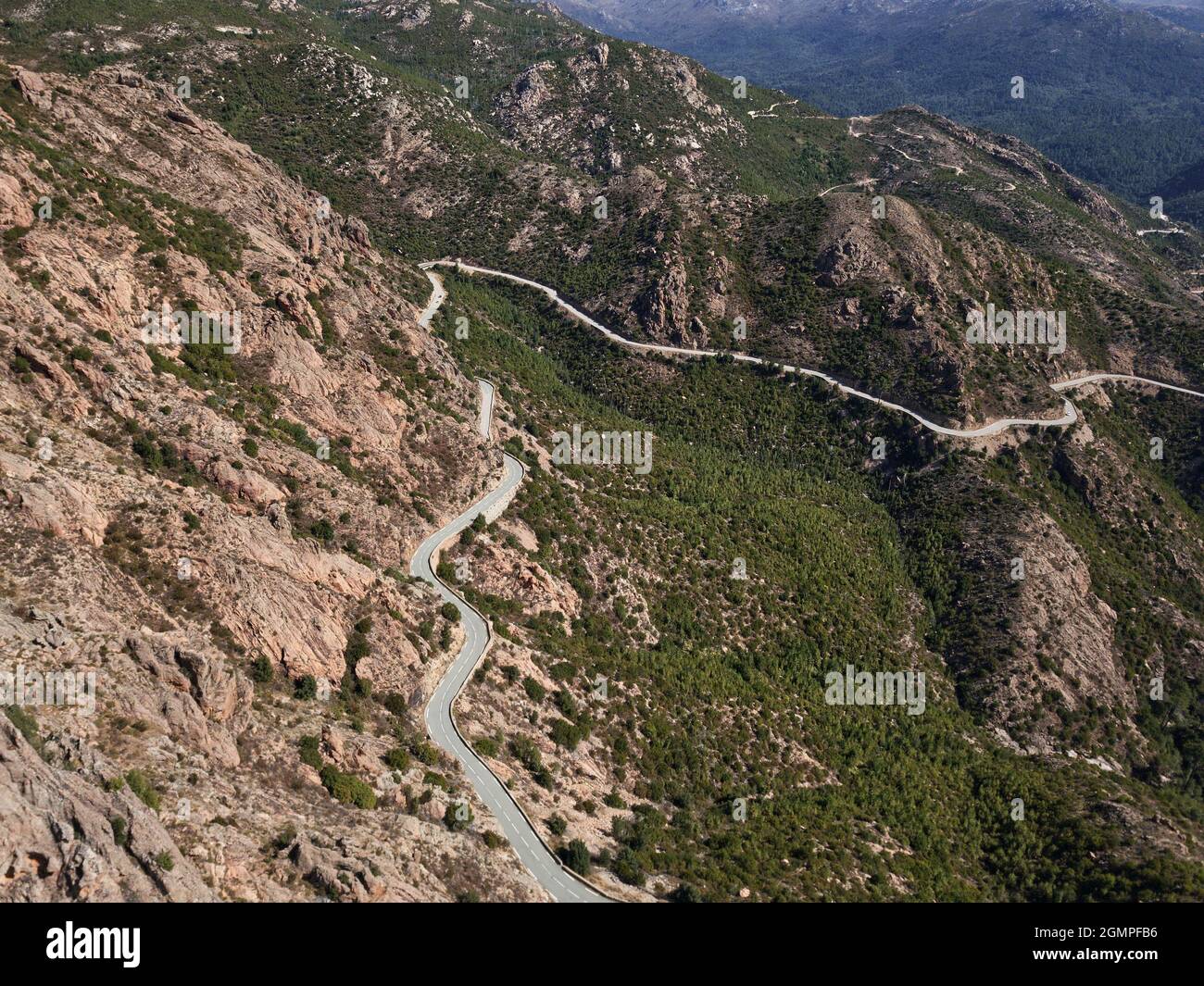 Winding Road In Corsica Mountains Stock Photo