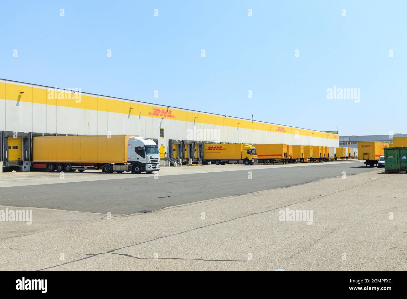 Generic view of the DHL logistics hub inside the  “Interporto di Bologna” (Bologna Freight Village) Stock Photo